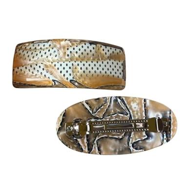 Imagem de Par Presilha Prendedor de Cabelo Retrô Madreperola Luxo Tamanho Grande Oval e Retangular Dourado