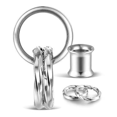 Imagem de Earblity 1 par de calibres básicos + 2 anéis torcidos alargadores de orelha alargadores de orelha de aço inoxidável 316 brincos medidores de peso alargador hipoalergênico piercing joia corporal 00g 0g