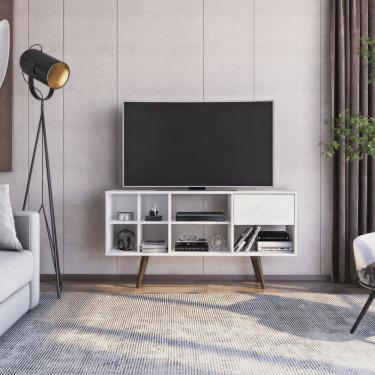 Imagem de Rack Retrô para Tv até 50 Polegadas com 7 Nichos e 1 Gaveta 2335 Branco