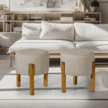 Imagem de Kit 2 Puffs Decoração Sala Pés Madeira Bege - Rede Móveis