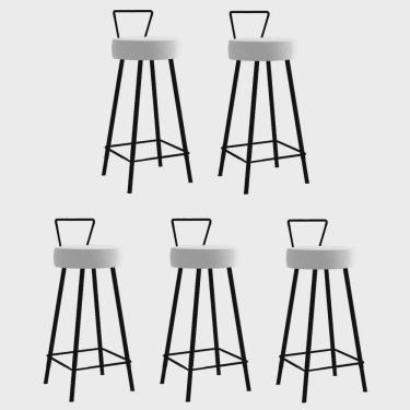 Imagem de Kit 05 Banqueta Alta Com Encosto Tais Eiffel Cozinha Bar Bistrô Ferro Preto Corino Branco - Ahz Móveis