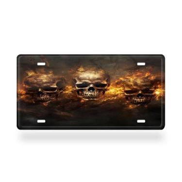Imagem de Capa para placa de licença Skulls Bones Design - Etiqueta artística de alumínio para carro, à prova de ferrugem, design exclusivo - 15 x 30 cm