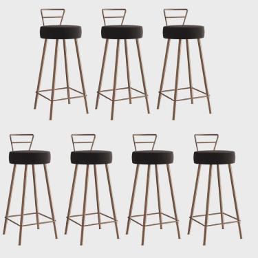 Imagem de Kit 07 Banqueta Alta Com Encosto Tina Eiffel Cozinha Bar Bistrô Ferro Bronze Corino Marrom - Ahz Móveis