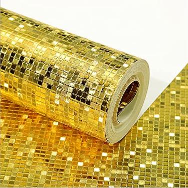 Imagem de Q QIHANG 4,73 m L x 82,8 m L pequena folha dourada treliça mosaico refletivo estilo moderno KTV Bar papel de parede PVC não colado (ouro)