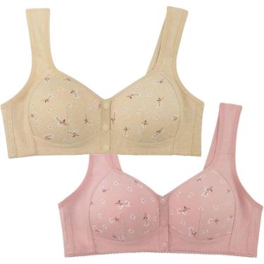 Imagem de Sutiã Daisy Bra Botão Frontal, Sutiã Daisy Confortável E Respirável Plus Size Sutiãs Sem Fio Para Idosos, Beige+pink, 3XL