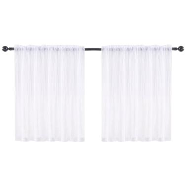 Imagem de Cortinas transparentes com 2 painéis, cortinas transparentes para janela curta, 76 x 91 cm, cortinas transparentes, cortinas brancas para quarto, sala de estar