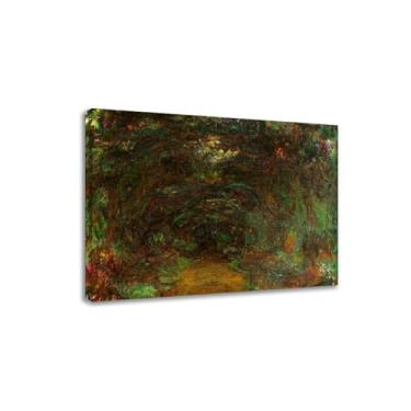 Imagem de "The Path under the Rose Trellises, Giverny" de Claude Monet Reproduções de pintura a óleo Impressão em tela Impressionista Poster Arte de parede em tela para sala de estar 70 x 91 cm Emoldurado