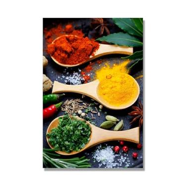 Imagem de Arte de parede colorida em tela para especiarias e colher de tempero | Decoração de cozinha vintage | Arte moderna para casa e sala de jantar (especiarias mistas 47). 40 x 60 cm - 15,8 x 23,7 pol. Sem