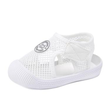 Imagem de BMCiTYBM Sandálias De Bebê Para Meninos E Meninas, Sandálias De Verão Fechadas, Sapatos Leves, Antiderrapantes, Tênis Para Primeiros Passos, 6, 9, 12, 18 E 24 Meses, Brancas, Tamanho 12 A 18 Meses