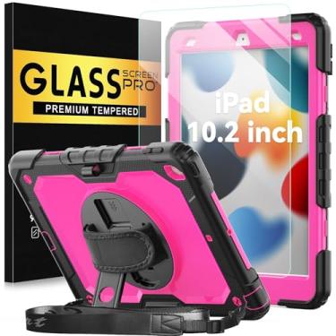 Imagem de BLOSOMEET Capa para iPad 9ª geração 2021 de 10,2 polegadas com protetor de tela de vidro temperado e suporte de lápis, capa protetora infantil para iPad 7ª/8ª geração 2020 2019 com alça de ombro de