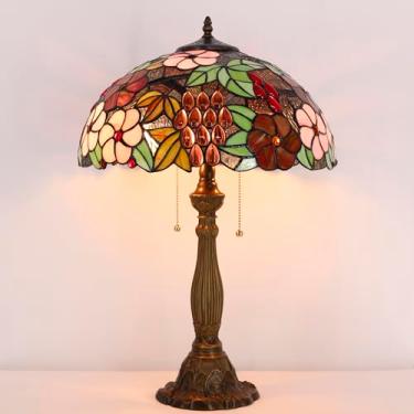 Imagem de AVIVADIRECT Abajur Tiffany Vitral Roxo Estilo Uva Antigo Luminária De Leitura 16X16X24 Polegadas Decoração Para Quarto Sala De Estar Escritório Em Casa