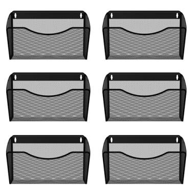 Imagem de EasyPAG Pacote com 6 suportes de arquivo de parede, organizador de arquivos de malha única para papel tamanho carta A4, cesta de papel para montagem na parede para escritório, casa, escola, preto