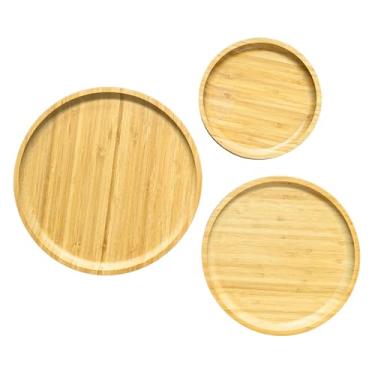Imagem de Conjunto de 3 bandejas de bambu para servir – conjunto de tábua de charcutaria para queijo, carne, frutas e aperitivos – Travessa decorativa de madeira para cozinha, casa e banheiro armazenamento e