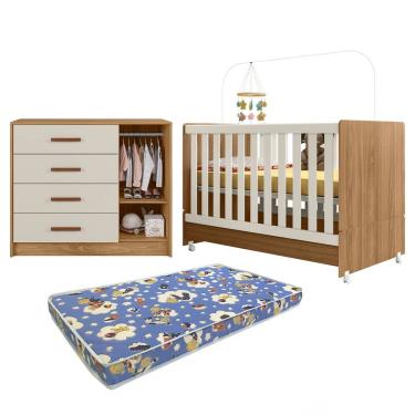 Imagem de Berço com Cômoda Pérola Nature Off White + Colchão Ortobom Incluso - Peternella