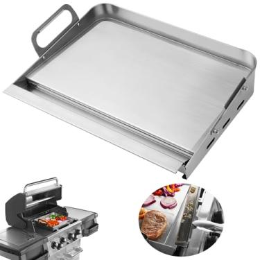 Imagem de JiRiCHMi Chapa para Churrasqueira A Gás - Grelha Superior Plana para Fogão, Chapa de Aço Inoxidável com Bandeja de Gordura Removível, Chapa para Grelha Externa com Suporte Retrátil, Cabe Em Diferentes