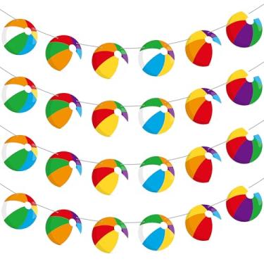 Imagem de Bandeiras de guirlanda de bola de praia decorações de festa na piscina verão bola de bilhar faixa de recorte de papel para Havaí praia aniversário chá de bebê lembrancinhas suprimentos