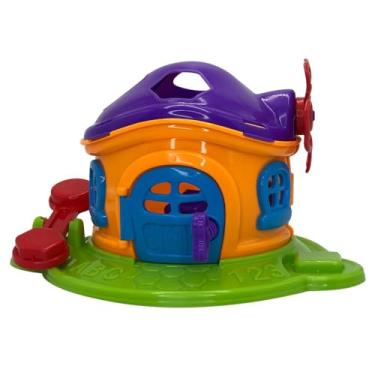 Imagem de Casa de Cogumelo Infantil, Brinquedo Educativo com 3 Peças Coloridas para Encaixar, Base com Letras e Números, WD