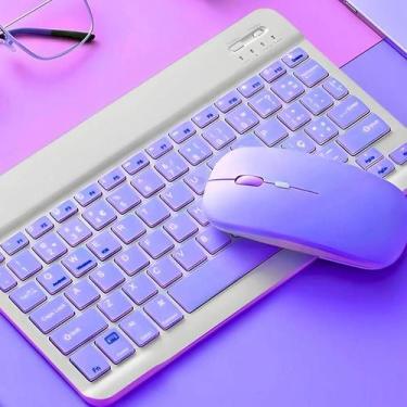 Imagem de Kit Teclado e Mouse Roxo Sem Fio Slim Portátil 78 Teclas - Genérico