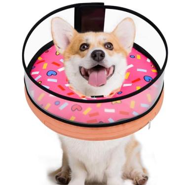 Imagem de MRSOHRET Cone Para Cães, Coleira Cirúrgica Cones Infláveis Cães De Pequeno, Médio E Grande Porte, Recuperação Em Formato Rosquinha Rosa, Não Impede A Visão