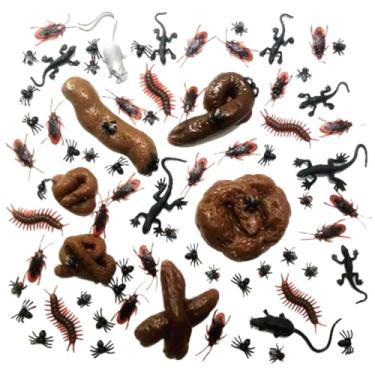 Imagem de Conjunto de 80 peças de cocô falso para brincadeiras, incluindo 6 formas diferentes de brinquedo de cocô realista, 6 tipos de insetos de imitação e bolsa com cordão engraçado para pegadinhas do dia da