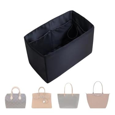 Imagem de ArcDiary Inserção organizadora de bolsa, organizador de bolsa de seda com 6 tamanhos, macio e sedoso, modelador de bolsa para Longchamp, Birkin 20/25, Speedy 30/37, Neverfull e mais (médio, preto)