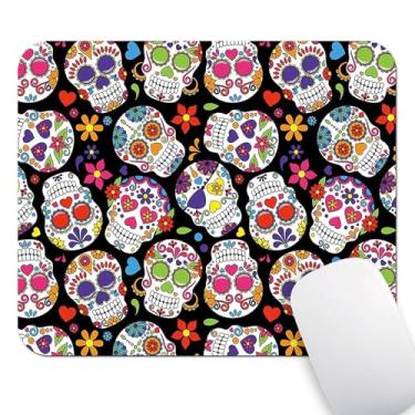 Imagem de Mouse pad Wknoon design personalizado, dia dos mortos, colorido, vintage, caveira de açúcar, abstrato, sem costura, fundo de vetor floral