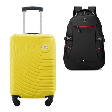 Imagem de Kit Mala de Bordo Viagem 10kg Rodas 360º Rígida ABS Cadeado Segredo Gladiador A7MB com Mochila Executiva para Notebook