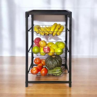 Imagem de Fruteira Industrial de Chão Tampo Madeira Cozinha Moderna Industrial -