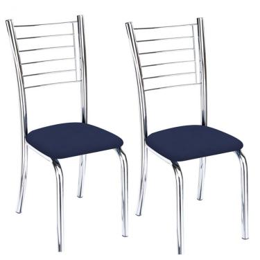 Imagem de Kit 2 Cadeiras Lara Cromada Para Cozinha Azul