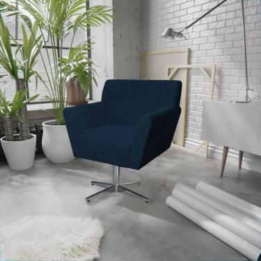 Imagem de Poltrona Base Giratória De Metal Lauren Maranata Esfofados Azul Marinho