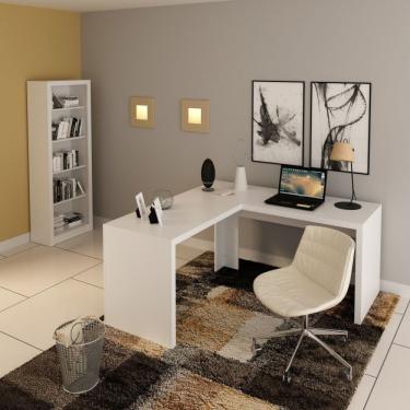 Imagem de Conjunto Home Office 2 Peças Com 1 Mesa Para Escritório Em L E 1 Estante Espresso Móveis Branco