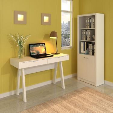 Imagem de Conjunto Home Office Escrivaninha Me4128 120cm E Estante 2 Prateleiras 2 Portas Espresso Móveis Branco