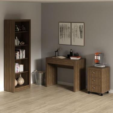 Imagem de Conjunto Home Office 3 Peças Com 1 Escrivaninha 1 Estante 1 Gaveteiro Espresso Móveis Nogal