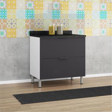 Imagem de Balcão Duplo Rubi Com 2 Gavetões Bartira Branco Com Grafite