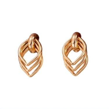 Imagem de Brincos femininos de lágrima folheados a ouro com pingente geométrico estético, joia de declaração, pingentes leves de liga de zinco, presentes, Medium, Metal, Sem pedra preciosa