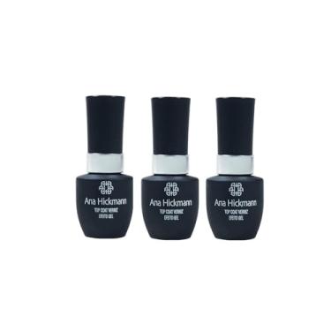 Imagem de Esmalte Ana Hickmann - Kit 3 Unidades Verniz Efeito Gel, Top Coat Tratamento 9ml - Brilho Profissional e Durabilidade 7 Dias