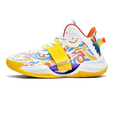 Imagem de Bolognifi Tênis de basquete masculino colorido e respirável Calçados esportivos de alto desempenho Equipamento de basquetebol(Yellow,43 BR)