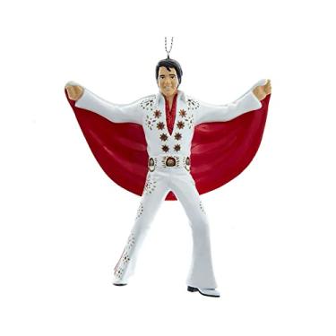 Imagem de Enfeite de Natal com molde de sopro de Elvis Presley - Terno branco com capa vermelha para decoração de férias