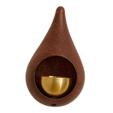 Imagem de WeiLaiKeQi Campainha de porta pequena para lojistas, decoração suspensa, sino de vento de boas-vindas, campainha de porta de madeira para entrada de casa, Marrom Escuro