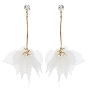 Imagem de Brincos longos de acrílico com pétala rosa e borla para mulheres, boêmio, exagerado, multicolorido, camadas, rosa, neve, lótus, resina fosca, flor, fada, leve, floral, franja, brincos pendentes para