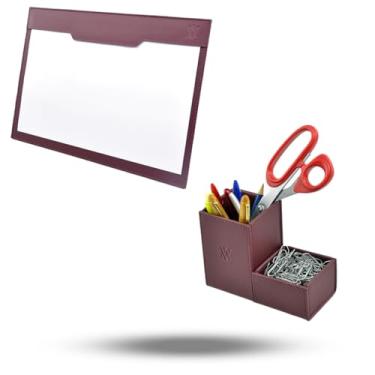 Imagem de Kit Vayly Porta Caneta e Clips 10,5x14,5cm + Risque Rabisque A4 com 10 Folhas em PU Sintético Floter com Base Rígida e Acabamento Pespontado (Vinho)