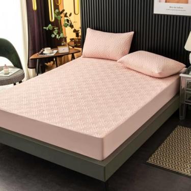 Imagem de Capa de colchão acolchoada de cor sólida, protetor de colchão, macio, respirável, proteção de cama, lavável na máquina, rosa | Queen: 150 x 200 cm (1 peça)
