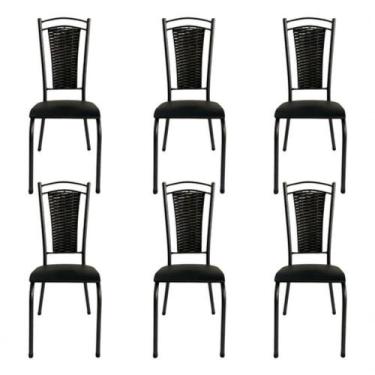 Imagem de Kit 6 Cadeira De Cozinha Tubular Aço Estofada Encosto Junco - WJ MÓVEI