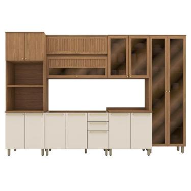 Imagem de Cozinha Modulada Requinte 6 Peças Com Torre Quente 2 Fornos E Cristaleira Nature/areia - Móveis Henn Nature/areia