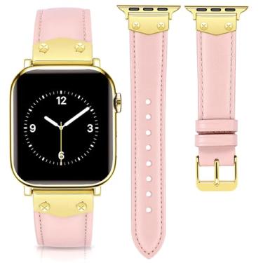 Imagem de JR.DM Pulseira de couro feminina compatível com Apple Watch séries 10/9/8/7/6/5/4/3/2/1 de 38 mm, 40 mm, 41 mm, 42 mm, 46 mm, 49 mm, 40 mm, 40 mm, 41 mm, 41 mm, 42 mm, 46 mm