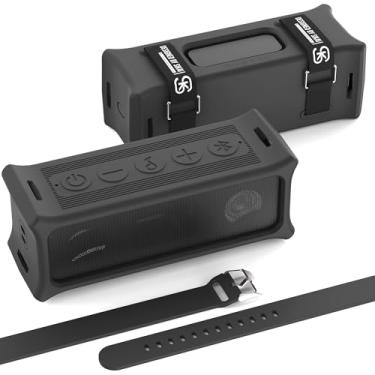 Imagem de SIKAI CASE Suporte de alto-falante portátil para Anker Soundcore 3, capa de silicone com alça ajustável e alça para bicicleta/quadriciclo, carrinho de golfe/chuveiro, capa protetora de viagem à prova