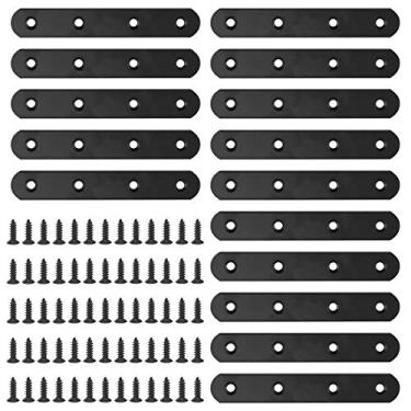 Imagem de Glarks 15 conjuntos de suporte de canto reto plano de 130 mm, suporte de fixação conector de placa de metal preta com 65 parafusos para móveis de madeira (130 x 20 x 3 mm)