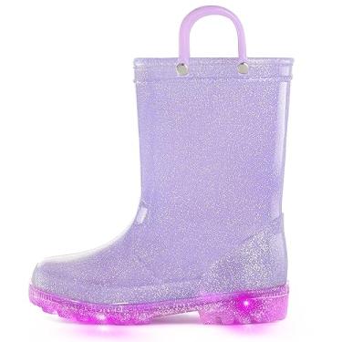 Imagem de Botas de Chuva Infantis K KomForme, Botas de Iluminação Impermeáveis com Alças Fácil de Calçar, Roxa, 3 Little Kid