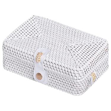 Imagem de SHAREYOIU Bolsas brancas feitas à mão com ombros de vime, natural, chique, estilo tropical de praia com alça de couro, F 19 x 13 x 7 cm, Big，7.87x 3.2 inch