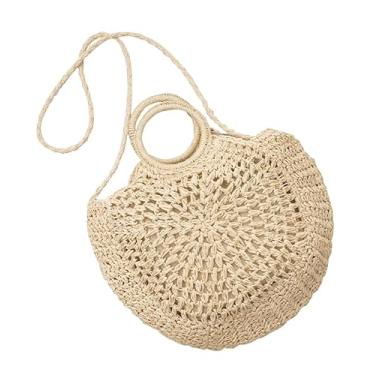 Imagem de SHAREYOIU Linda bolsa tiracolo feminina vazada e sacola feita à mão estilo boho bolsa de palha, Bege